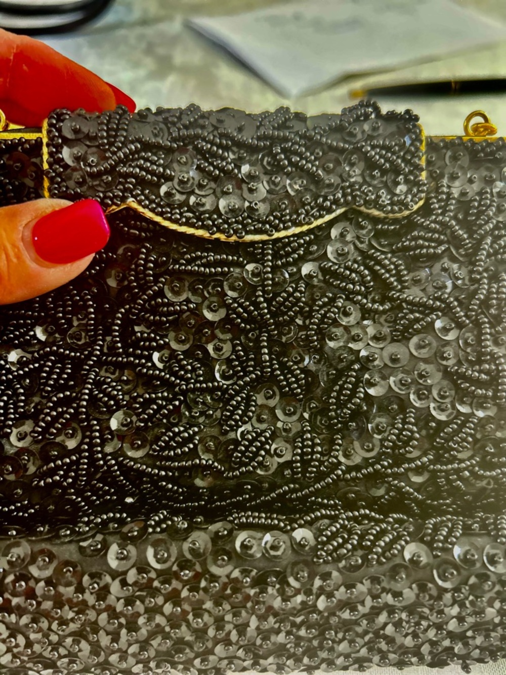 Purse. Vintage Hollywood Beaded 1940’s evening bag. Dark black. Great condition. - Picture 10 of 10